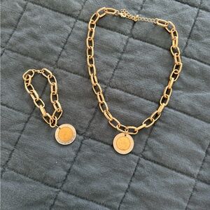 Italian Gold Chain Necklace and Bracelet Set